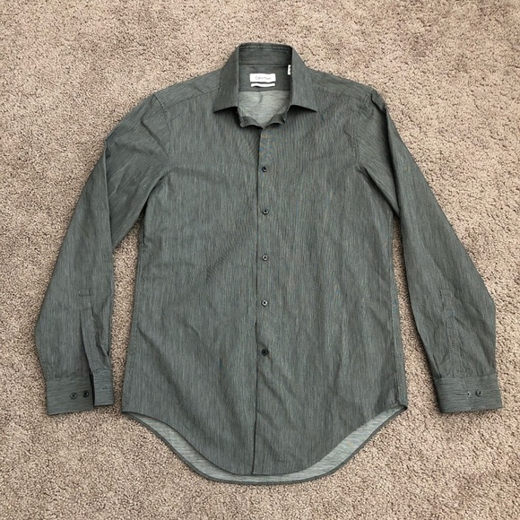 Calvin Klein Shirt Mens Size 15 32/33 Slim Fit Gray Cotton Button Up - Picture 1 of 10